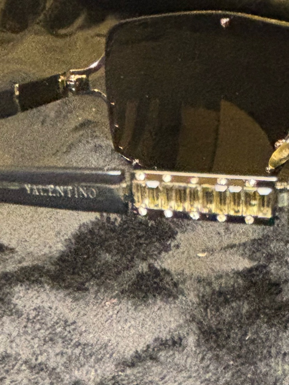 Valentino Black Shield Sunglasses with crystal Stud Accents - Picture 5 of 6